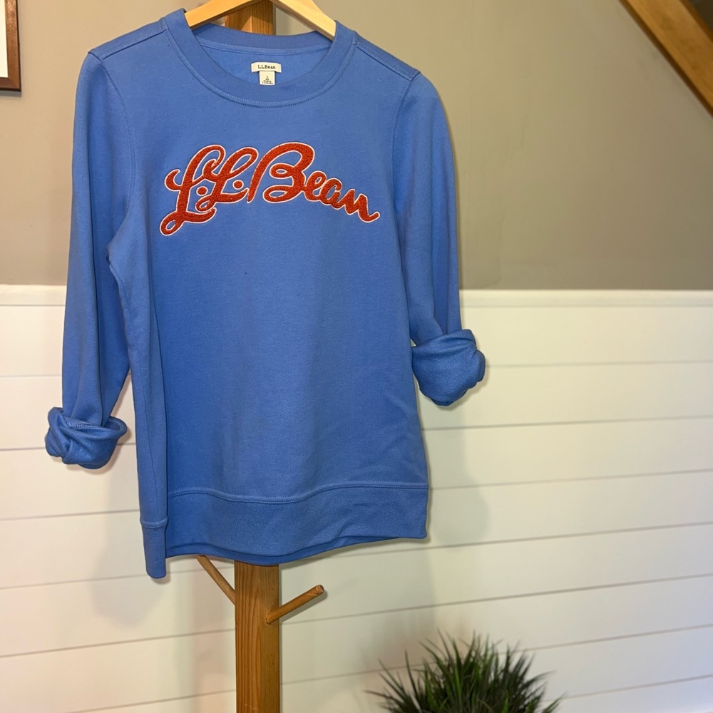 L.L. Bean Varsity Summer Sweatshirt Blue with Orange Script Logo